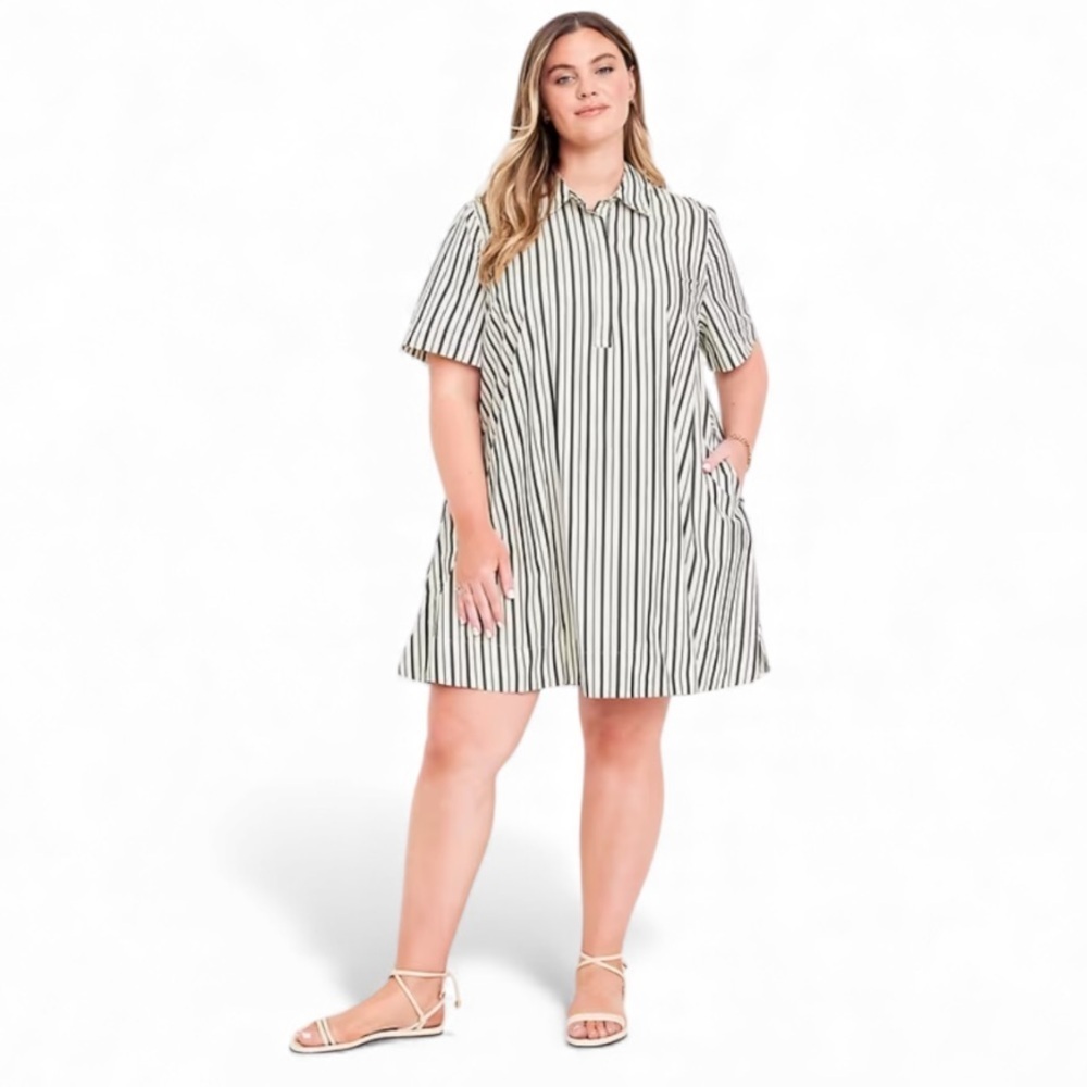Old Navy Striped Short Sleeve Mini Shirt Dress in Black and  Ivory